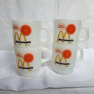 Set of 4 "Good Morning" McDonald's Fire King mugs by Anchor Hocking.